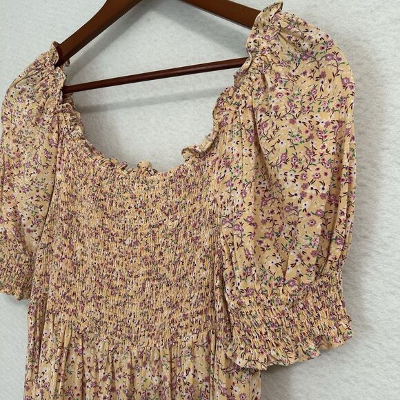 As U Wish Dress Women Large Peach Floral Smocking Boho Peasant Fairy Princess - Picture 9 of 11